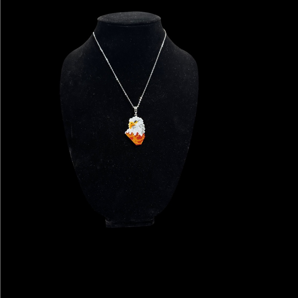 Hand Crafted Eagle Pendant Necklace with White and Orange Beads - Picture 9 of 9
